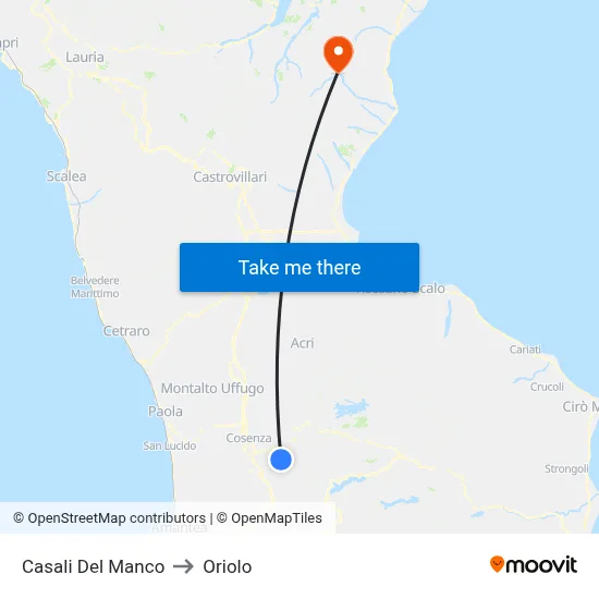 Casali Del Manco to Oriolo map