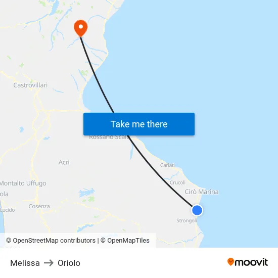 Melissa to Oriolo map