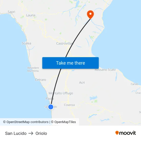 San Lucido to Oriolo map