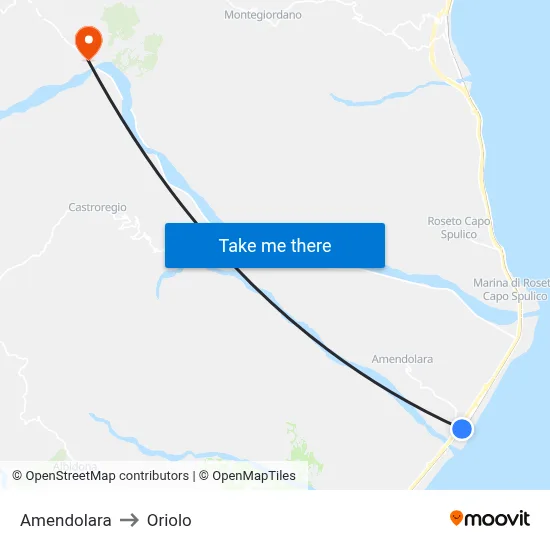 Amendolara to Oriolo map