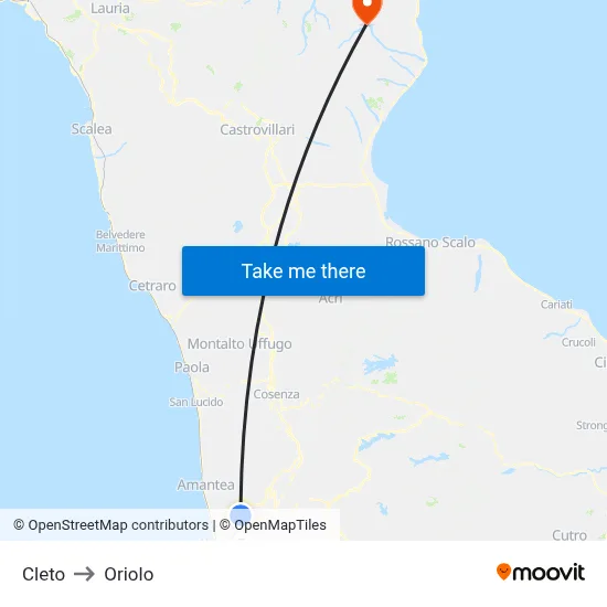 Cleto to Oriolo map
