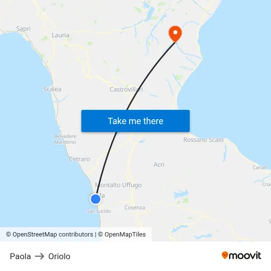 Paola to Oriolo map
