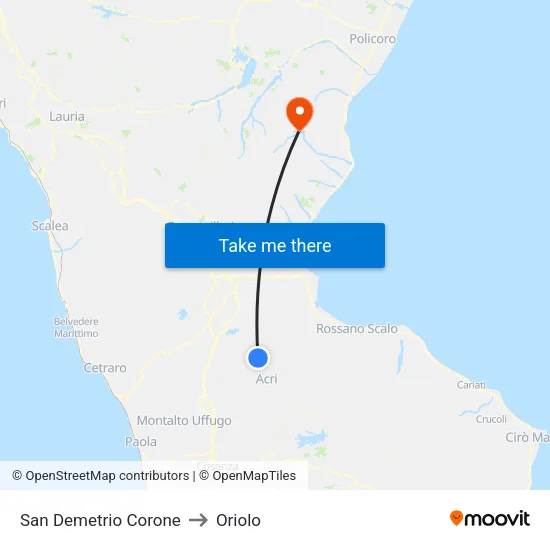 San Demetrio Corone to Oriolo map