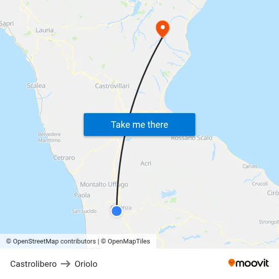 Castrolibero to Oriolo map