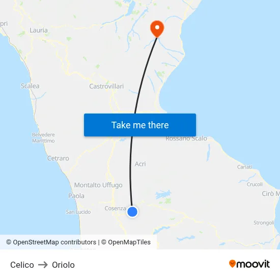 Celico to Oriolo map