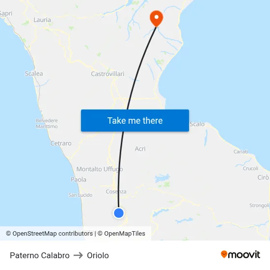 Paterno Calabro to Oriolo map