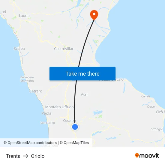 Trenta to Oriolo map