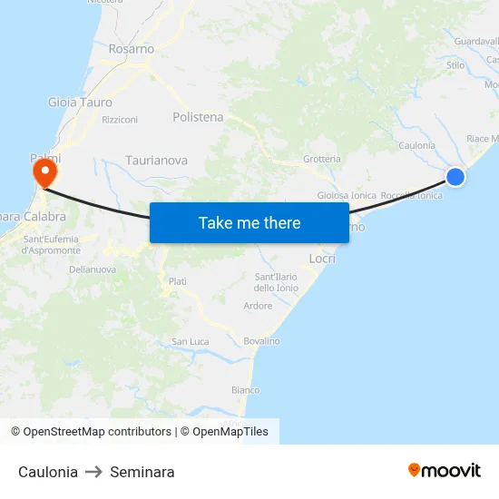 Caulonia to Seminara map