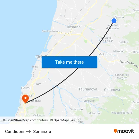 Candidoni to Seminara map