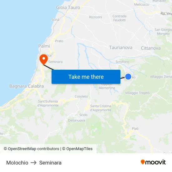 Molochio to Seminara map