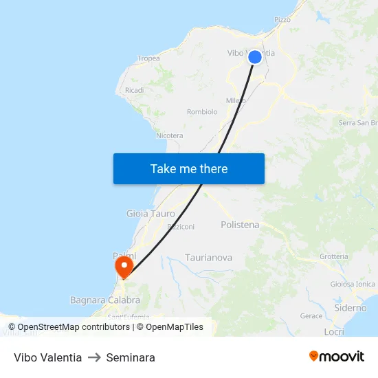 Vibo Valentia to Seminara map