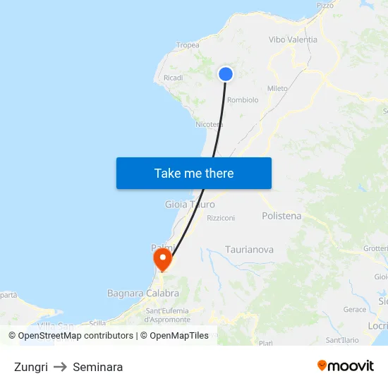 Zungri to Seminara map