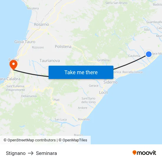 Stignano to Seminara map