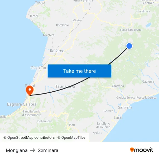 Mongiana to Seminara map