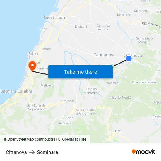 Cittanova to Seminara map