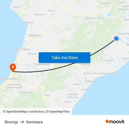 Bivongi to Seminara map
