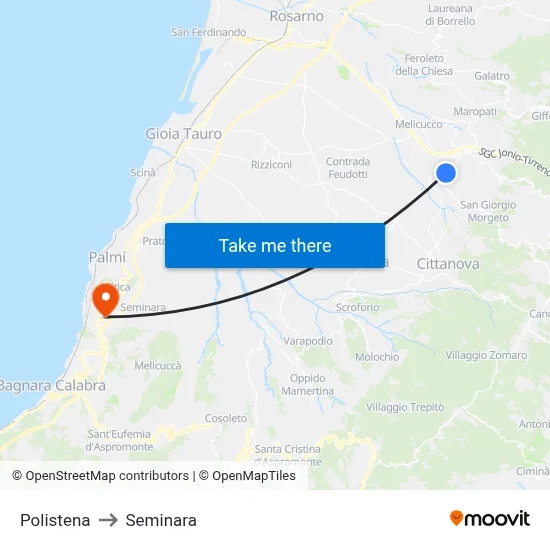 Polistena to Seminara map