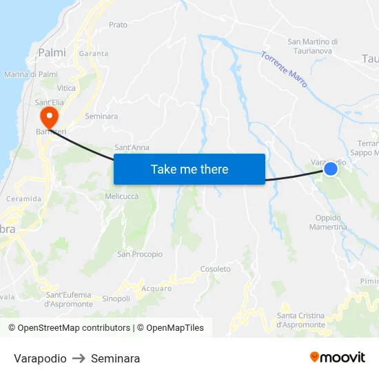 Varapodio to Seminara map