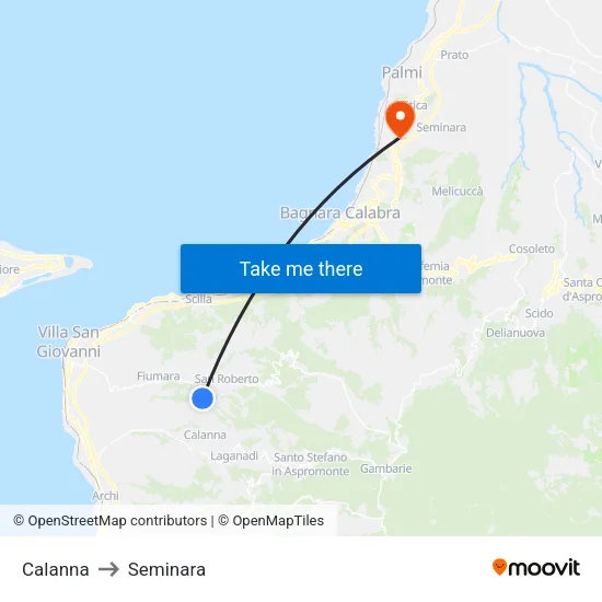 Calanna to Seminara map