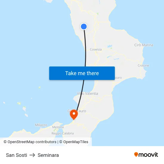 San Sosti to Seminara map