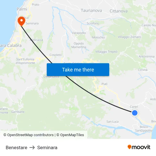 Benestare to Seminara map