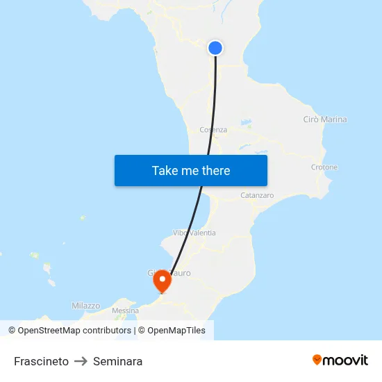 Frascineto to Seminara map