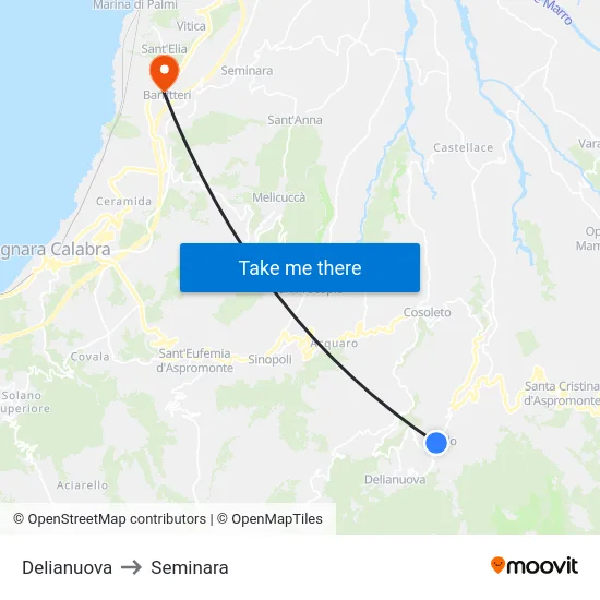 Delianuova to Seminara map