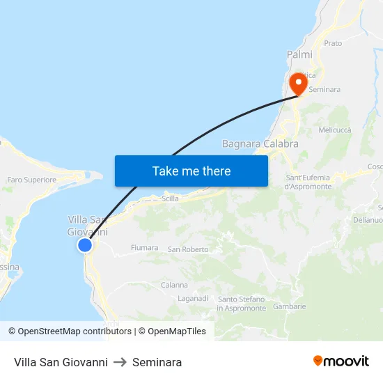 Villa San Giovanni to Seminara map