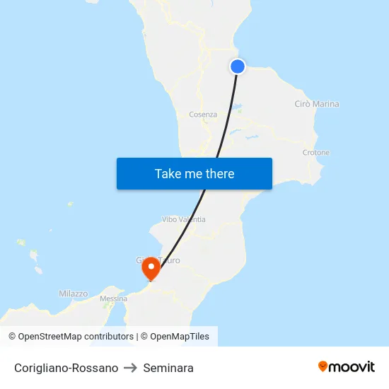 Corigliano-Rossano to Seminara map