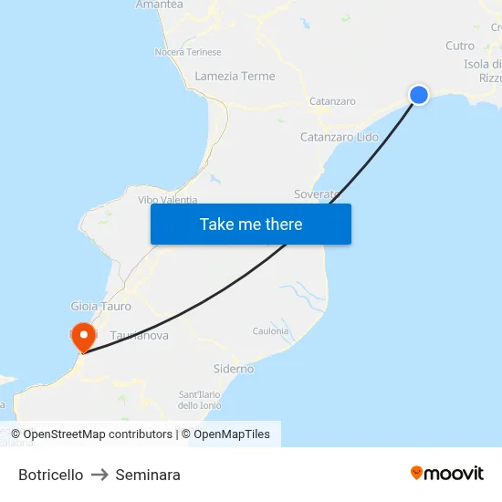 Botricello to Seminara map