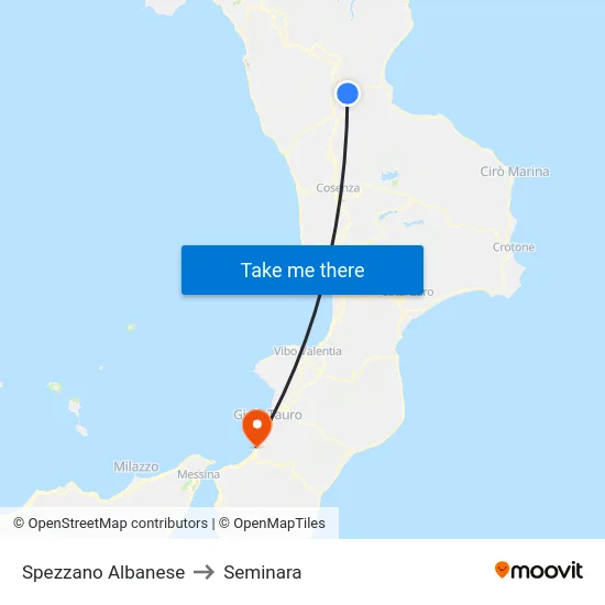 Spezzano Albanese to Seminara map