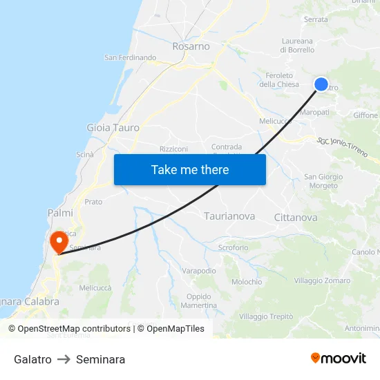 Galatro to Seminara map