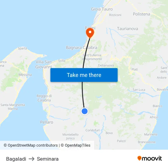 Bagaladi to Seminara map