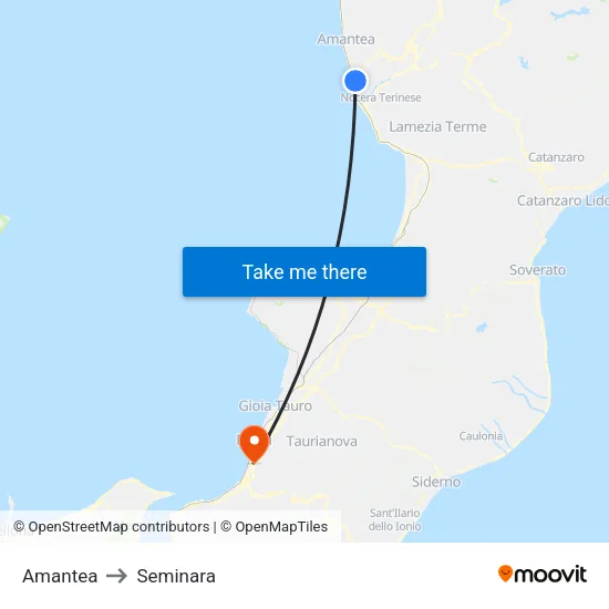Amantea to Seminara map