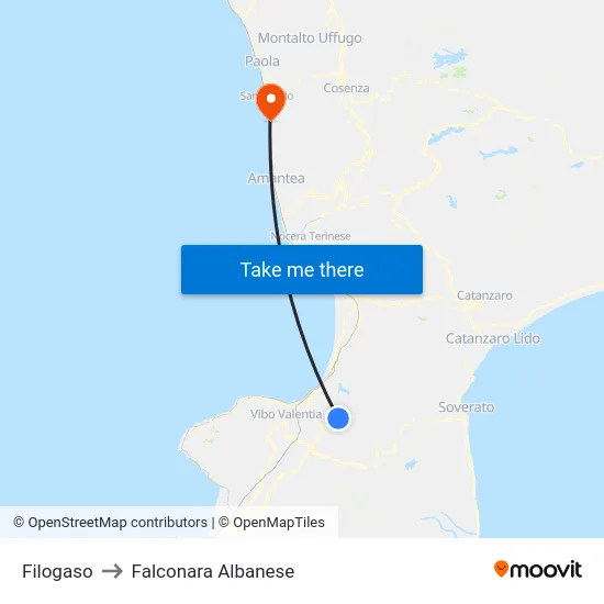 Filogaso to Falconara Albanese map