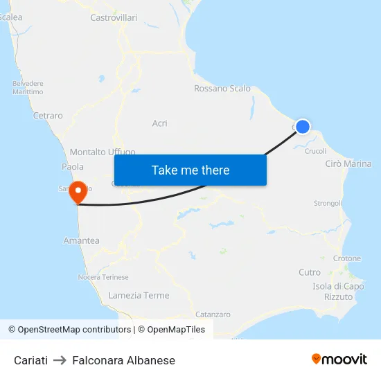 Cariati to Falconara Albanese map