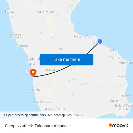 Calopezzati to Falconara Albanese map