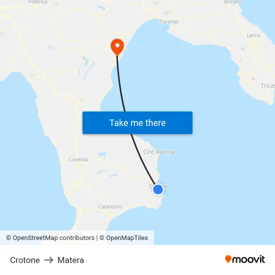 Crotone to Matera map