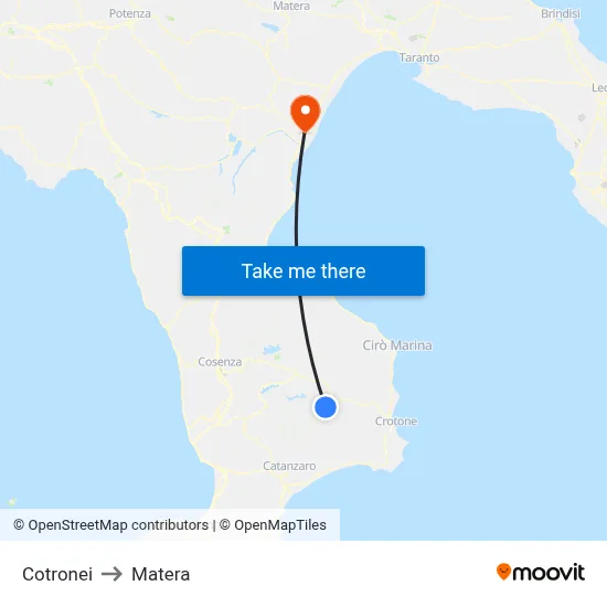 Cotronei to Matera map