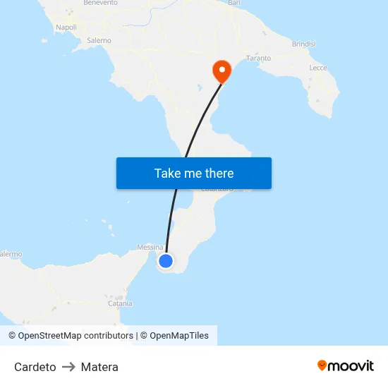 Cardeto to Matera map