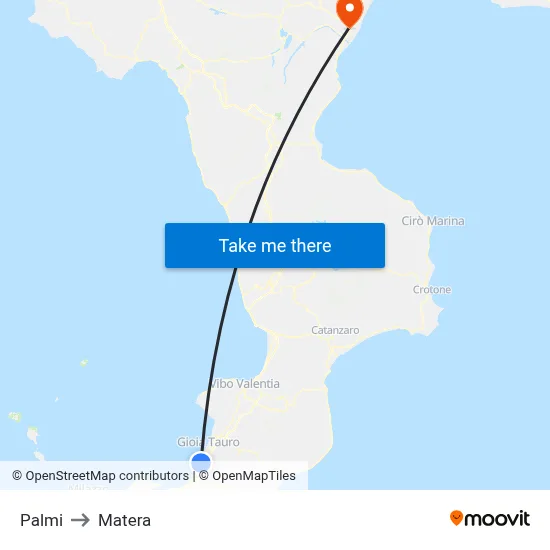 Palmi to Matera map