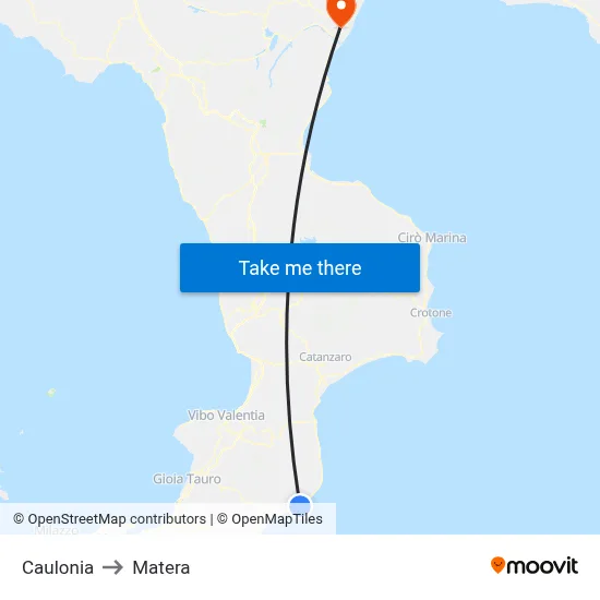 Caulonia to Matera map