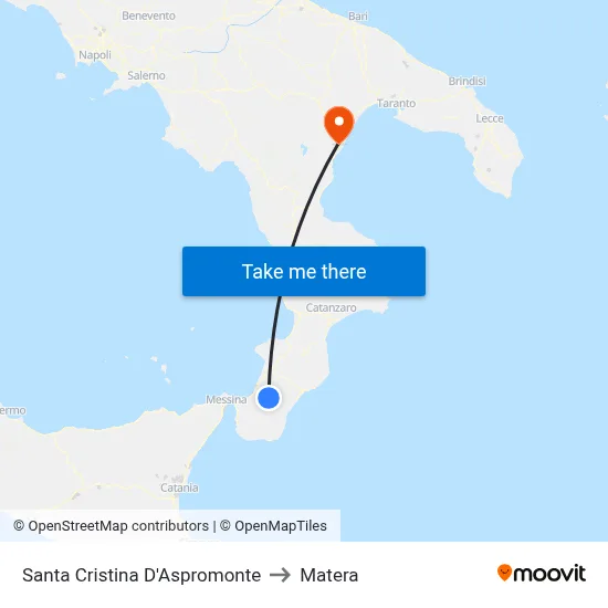Santa Cristina D'Aspromonte to Matera map
