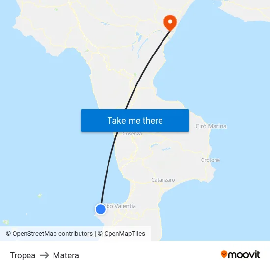 Tropea to Matera map