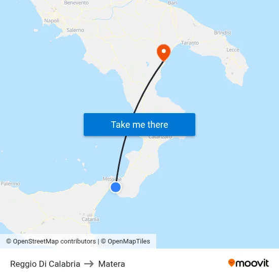 Reggio Di Calabria to Matera map