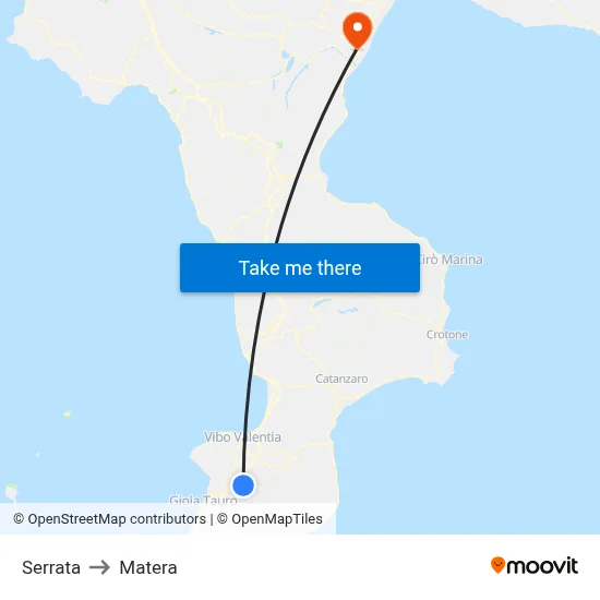 Serrata to Matera map