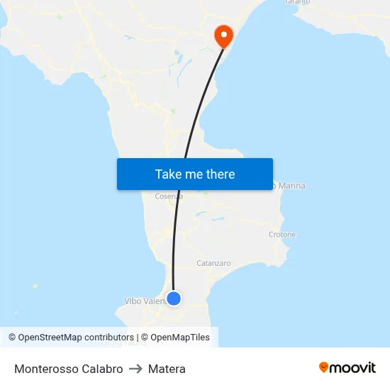 Monterosso Calabro to Matera map