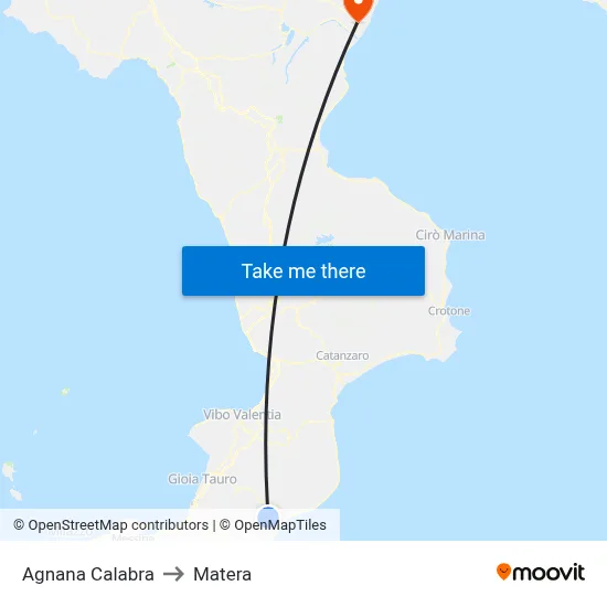 Agnana Calabra to Matera map