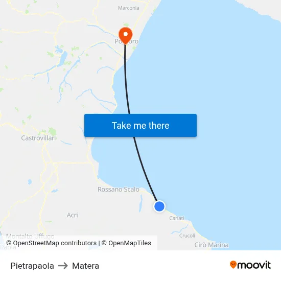 Pietrapaola to Matera map