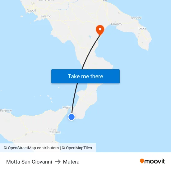 Motta San Giovanni to Matera map